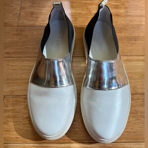 M. Gemi Italian Silver and White Slip-On Leather Sneakers